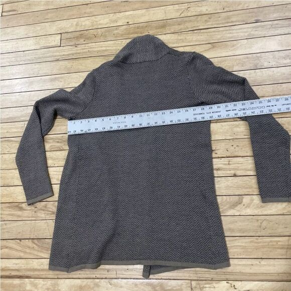 CYNTHIA ROWLEY Cardigan Merino Wool Blend Women S Brown Chevron Black Knit S - Picture 12 of 15